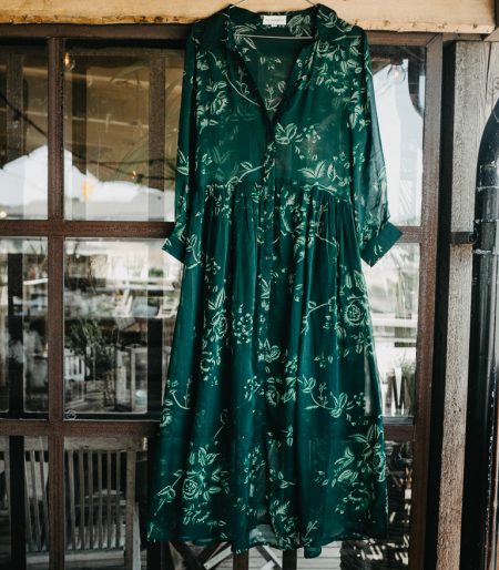 FGL - Rose Garden Dress Green - Elegant Rose Georgette Dress