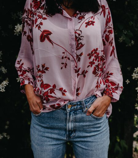 FGL - Rose Garden Blouse Pink - Hand-Printed Roses on Pink Blouse