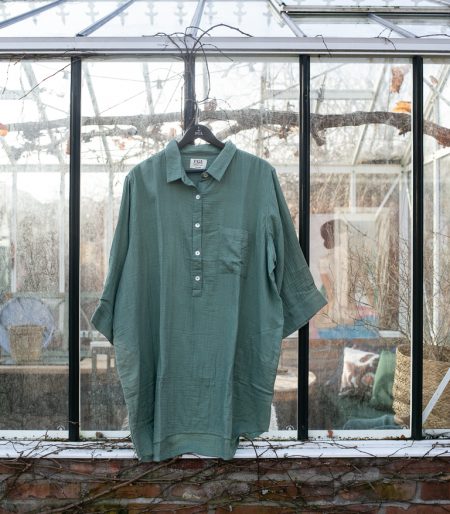 FGL Shirt Dress Sage - Soft cotton, versatile buttons, and an oversized fit for all-day comfort and style